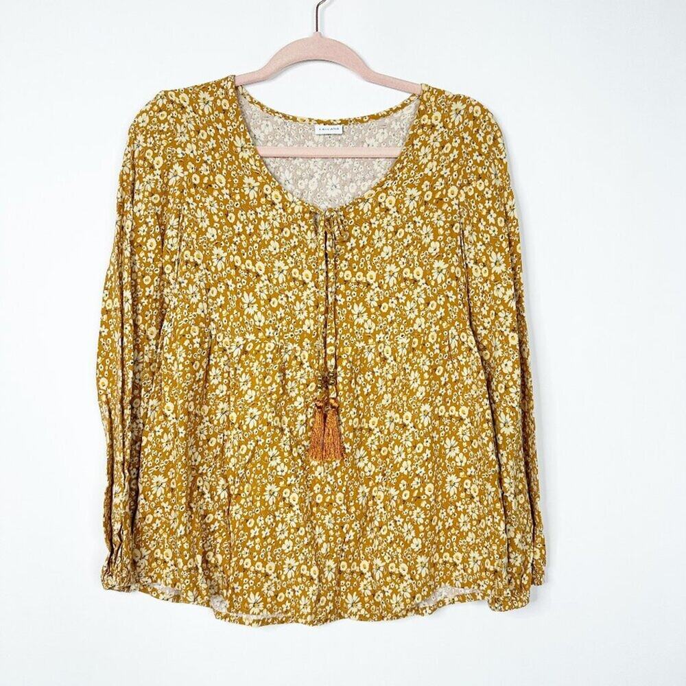 2/$30 Lascana Floral Tassel Lightweight Blouse Long Sleeve Brown 4 #A0204 TRB2 - Picture 4 of 10